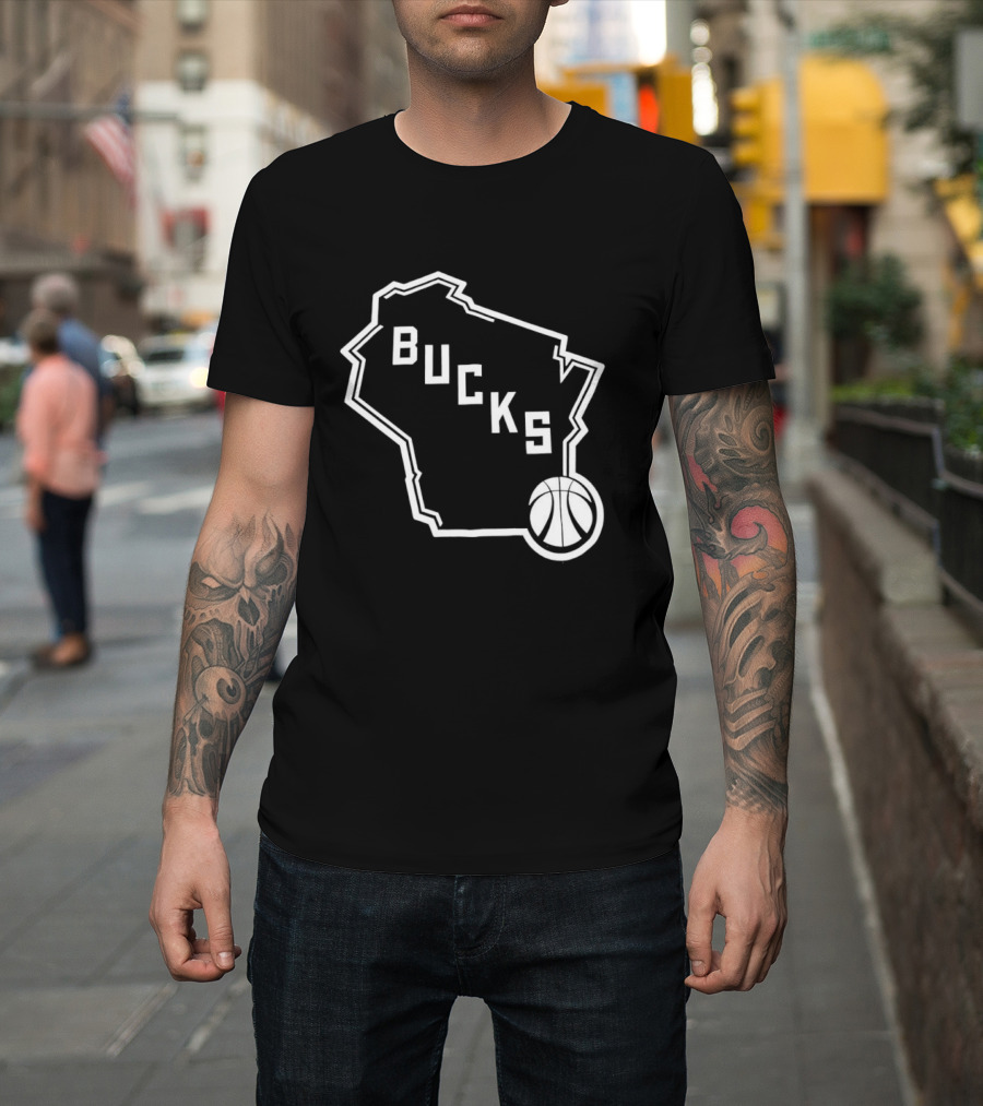 Milwaukee Bucks State Outline With Basketball T-Shirt