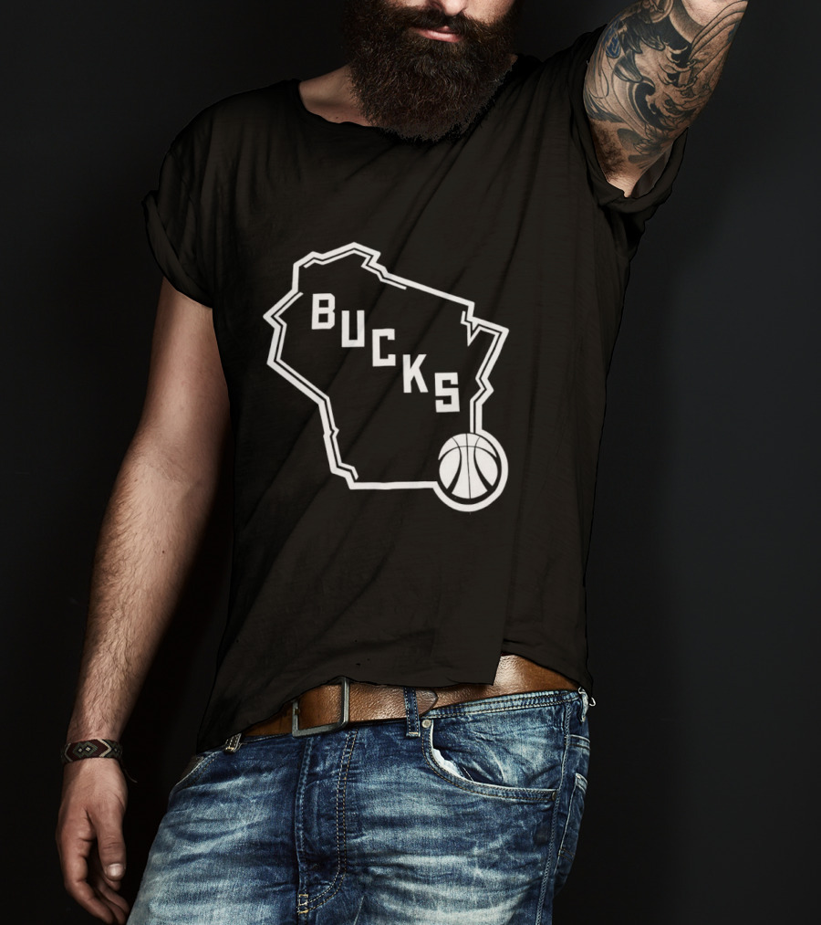 Milwaukee Bucks State Outline With Basketball T-Shirt