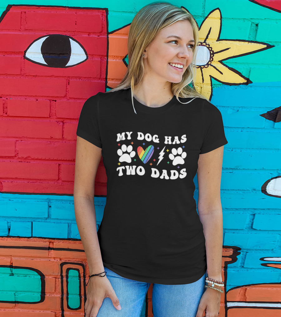 My Dog Has Two Dads Rainbow Heart Paw Prints LGBT Pride T-Shirt