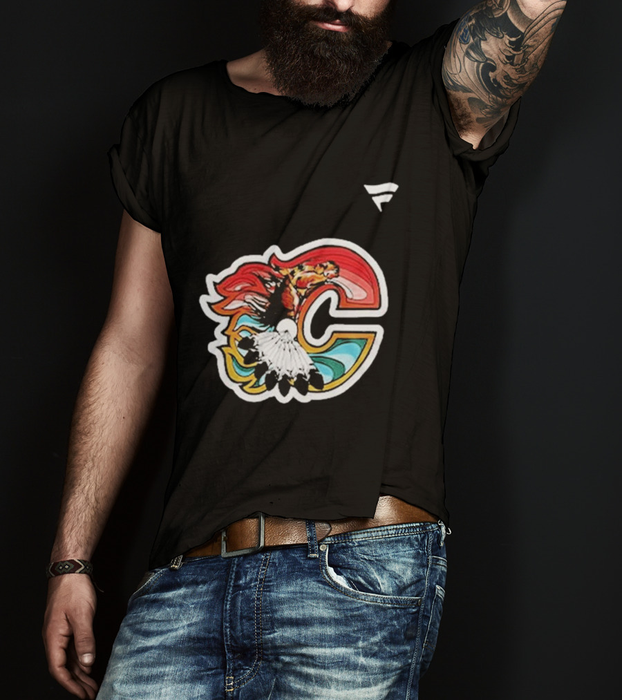 Calgary Flames Hockey Native Tribute C Logo Celebration T-Shirt