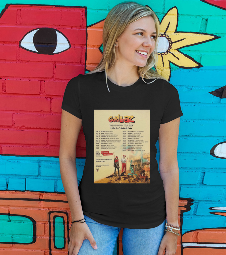 Gorillaz The Mountain Tour 2026 US Canada Dates Little Simz Deltron 3030 T-Shirt