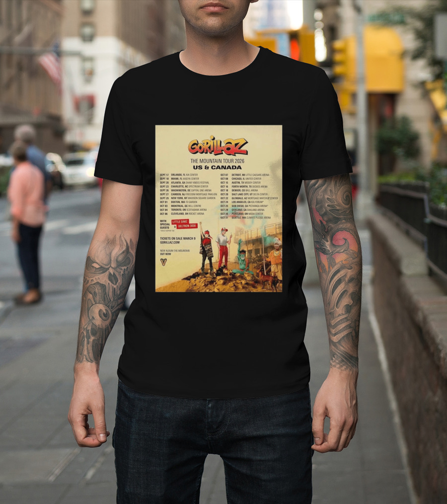 Gorillaz The Mountain Tour 2026 US Canada Dates Little Simz Deltron 3030 T-Shirt