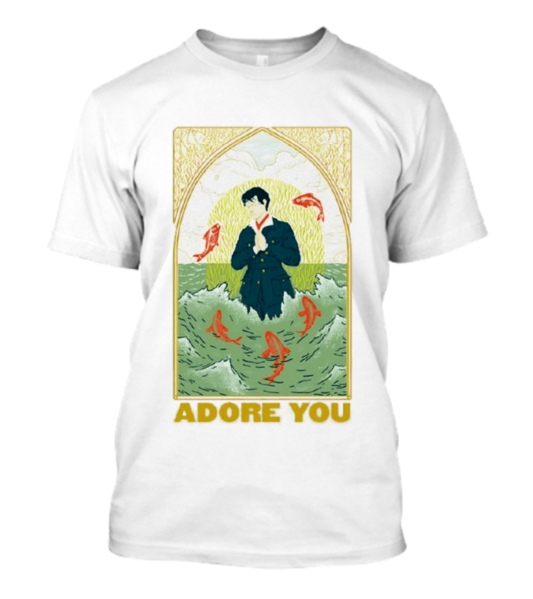 Adore You Iconic Pose Surrounded By Fish And Waves T-Shirt