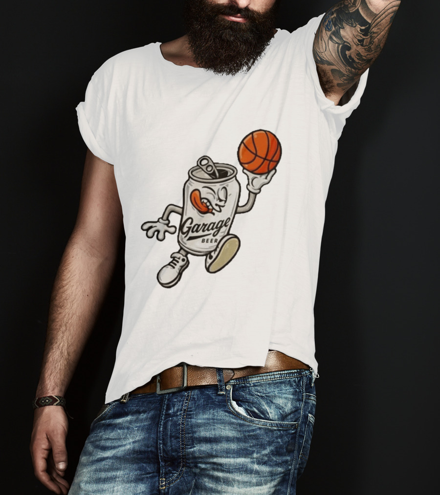 Garage Beer Can Basketball Cartoon T-Shirt