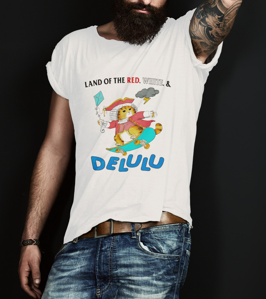 Land Of The Red White And Delulu Cat Pirate Skateboard Kite T-Shirt