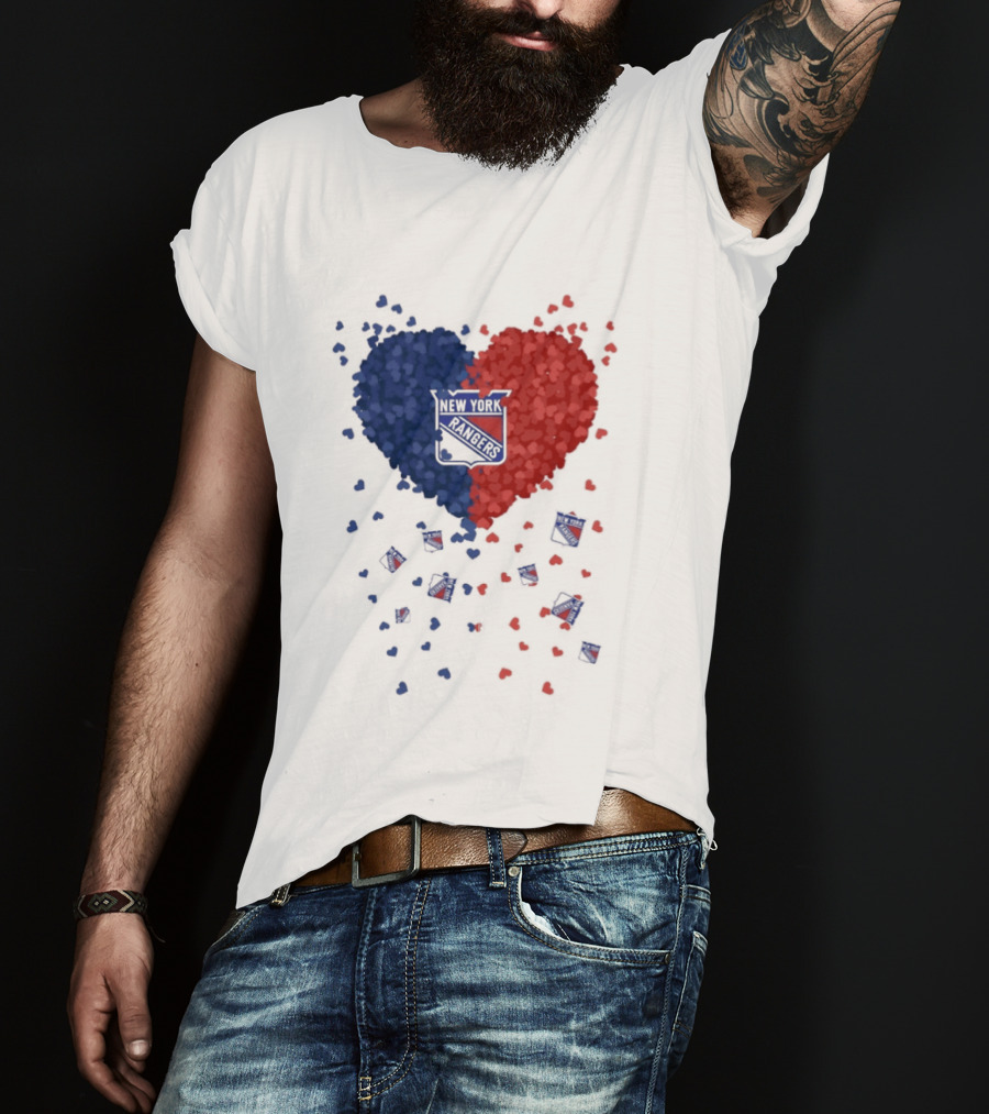 New York Rangers Heart Shaped Emblem With Blue And Red T-Shirt