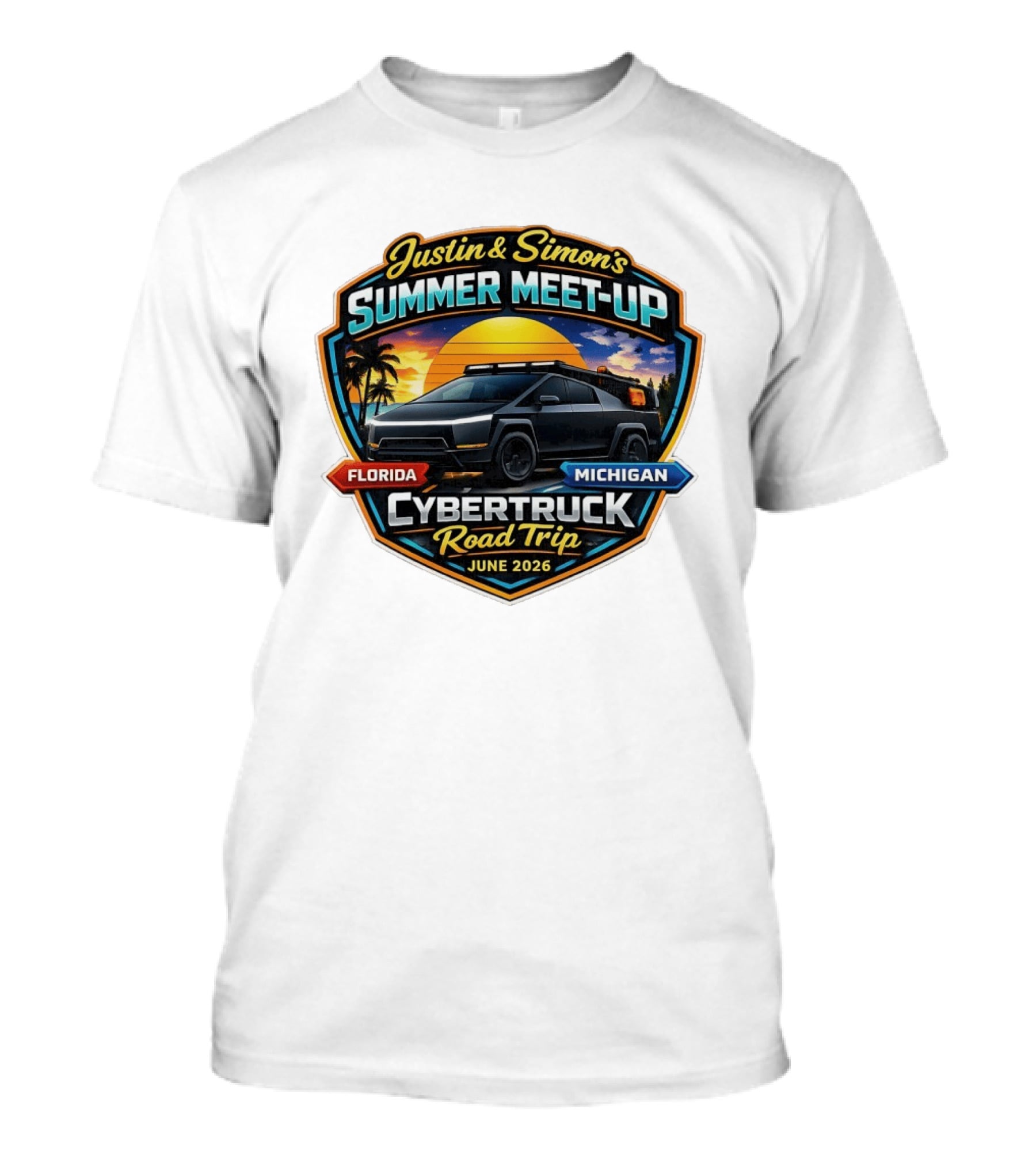 Justin And Simon's Summer Meet Up Cybertruck Road Trip Florida Michigan June 2026 T-Shirt