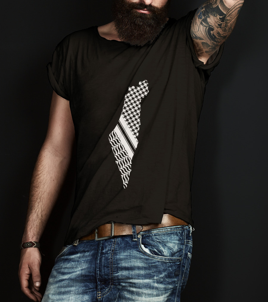 Free Palestine Map With Kufiya And Waves T-Shirt