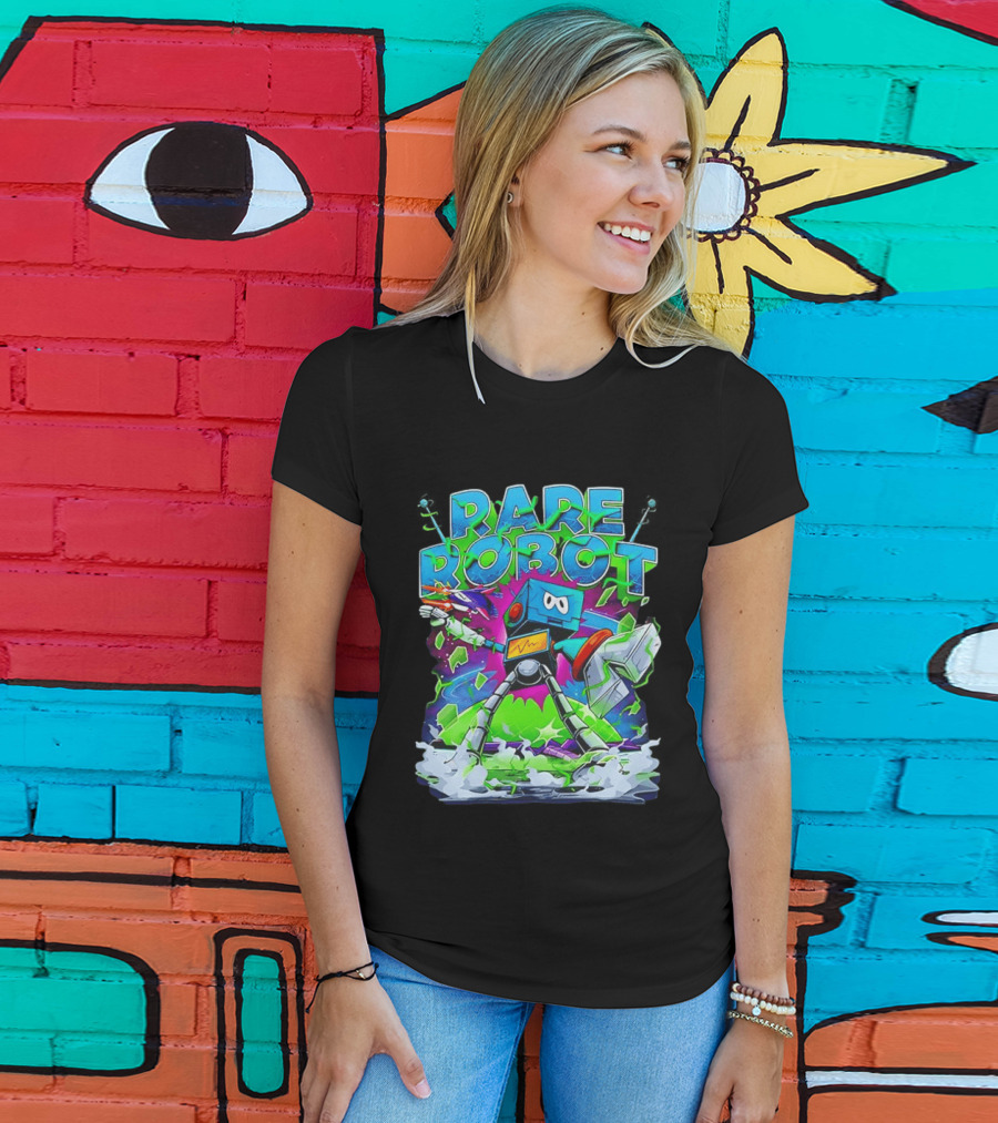 RARE ROBOT 555 Futuristic Retro Neon Style Robot Explosion T-Shirt