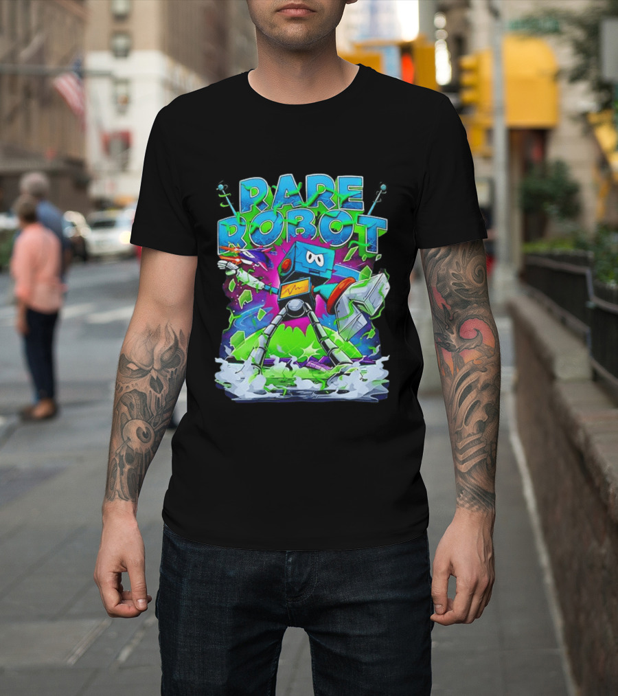 RARE ROBOT 555 Futuristic Retro Neon Style Robot Explosion T-Shirt