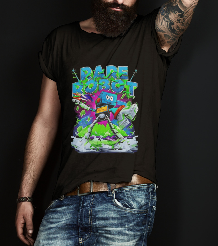 RARE ROBOT 555 Futuristic Retro Neon Style Robot Explosion T-Shirt