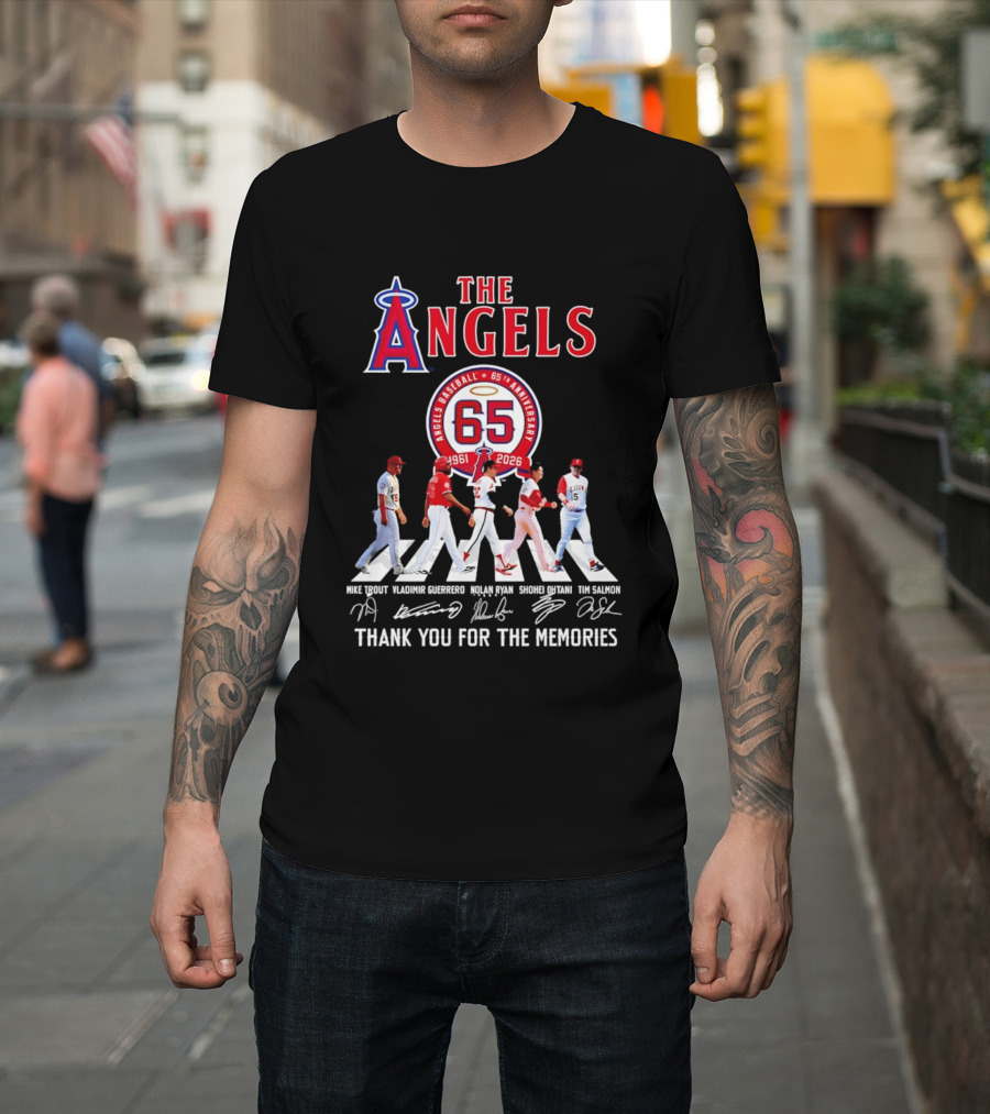 The Angels Baseball 65th Anniversary 1961 2026 Thank You For The Memories Mike Trout Vladimir Guerrero Nolan Ryan Shohei Ohtani Tim Salmon T-Shirt