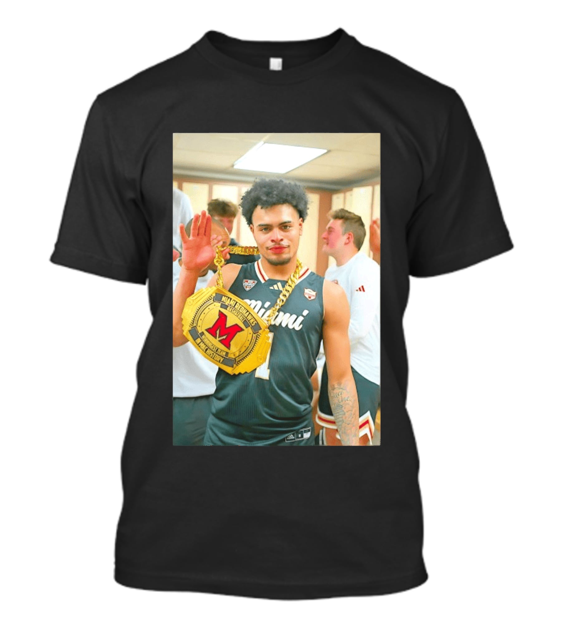 Miami RedHawks Trey Perry Almost Friday Celebration Chain Basketball Locker Room T-Shirt