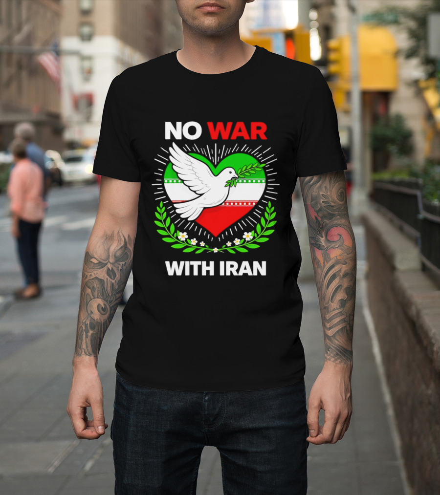 No War With Iran Dove Peace Heart Flag T-Shirt