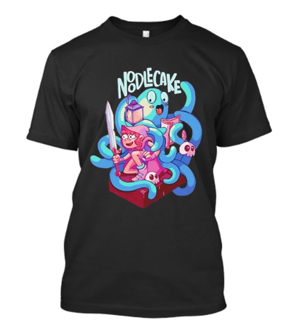 Noodlecake Cartoon Adventurer And Ghost With Sword And Skulls T-Shirt