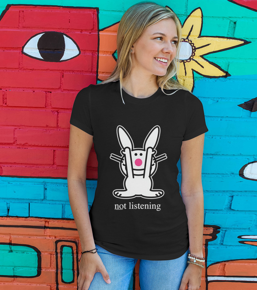 Bunny Not Listening Playful Ears Up Cartoon T-Shirt