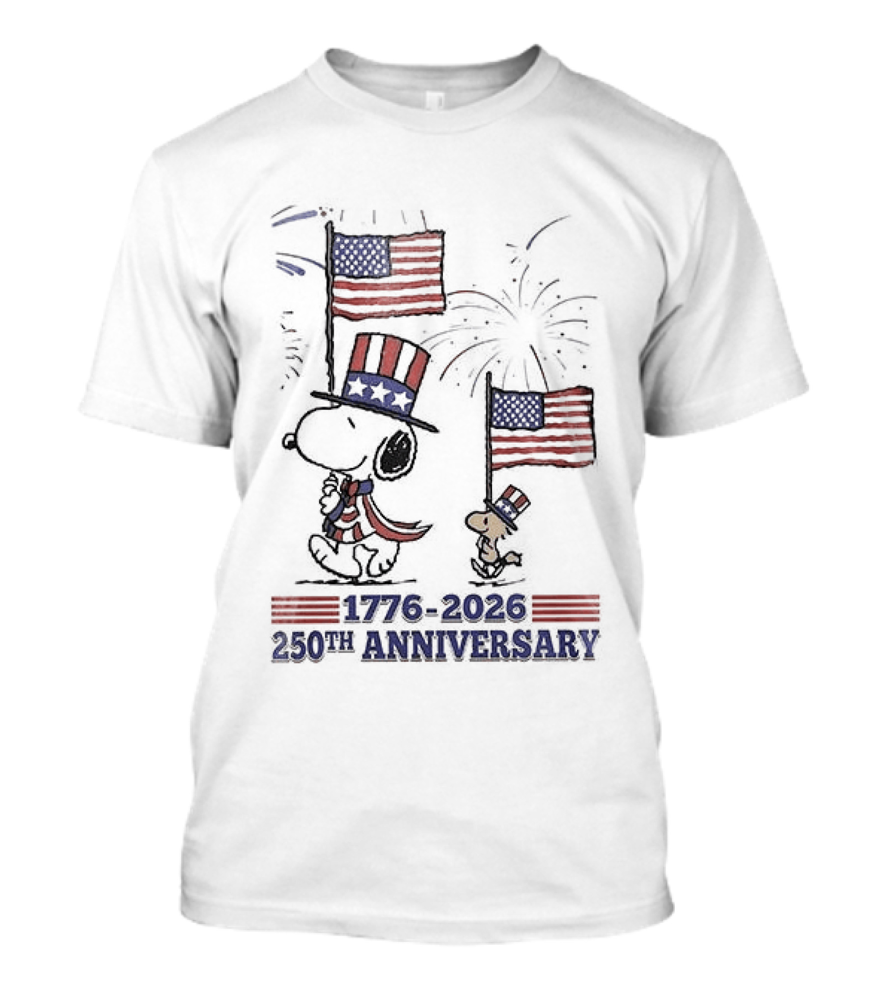 Snoopy 1776 2026 USA 250th Anniversary Celebration With Flags And Fireworks T-Shirt