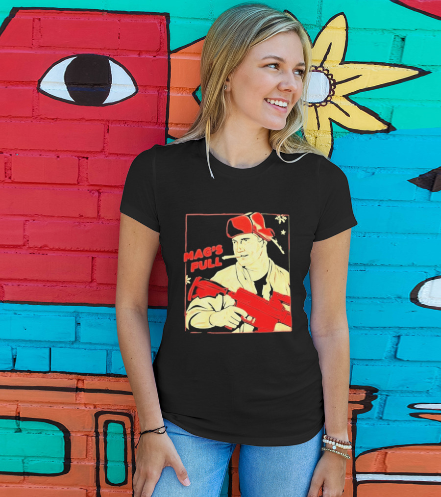 Mag's Full Armed Character With Red Cap And Gun T-Shirt