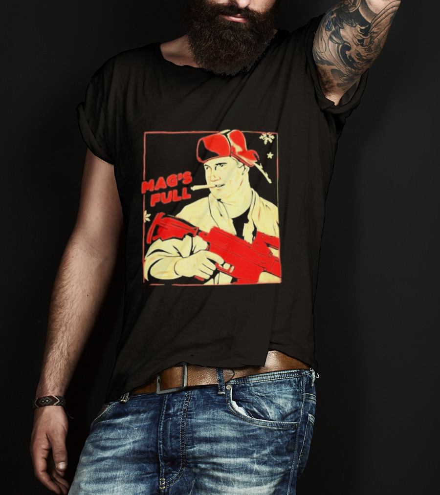 Mag's Full Armed Character With Red Cap And Gun T-Shirt