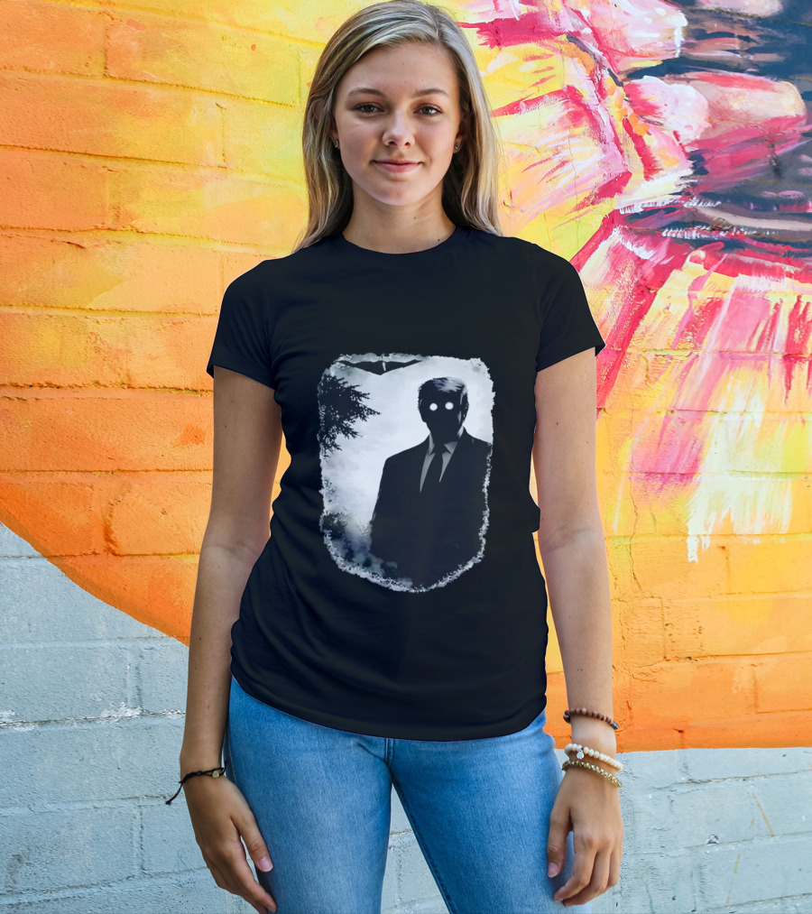 Dark Shadow Figure Mysterious Silhouette Trump Eerie Woods Cloaked Eyes T-Shirt