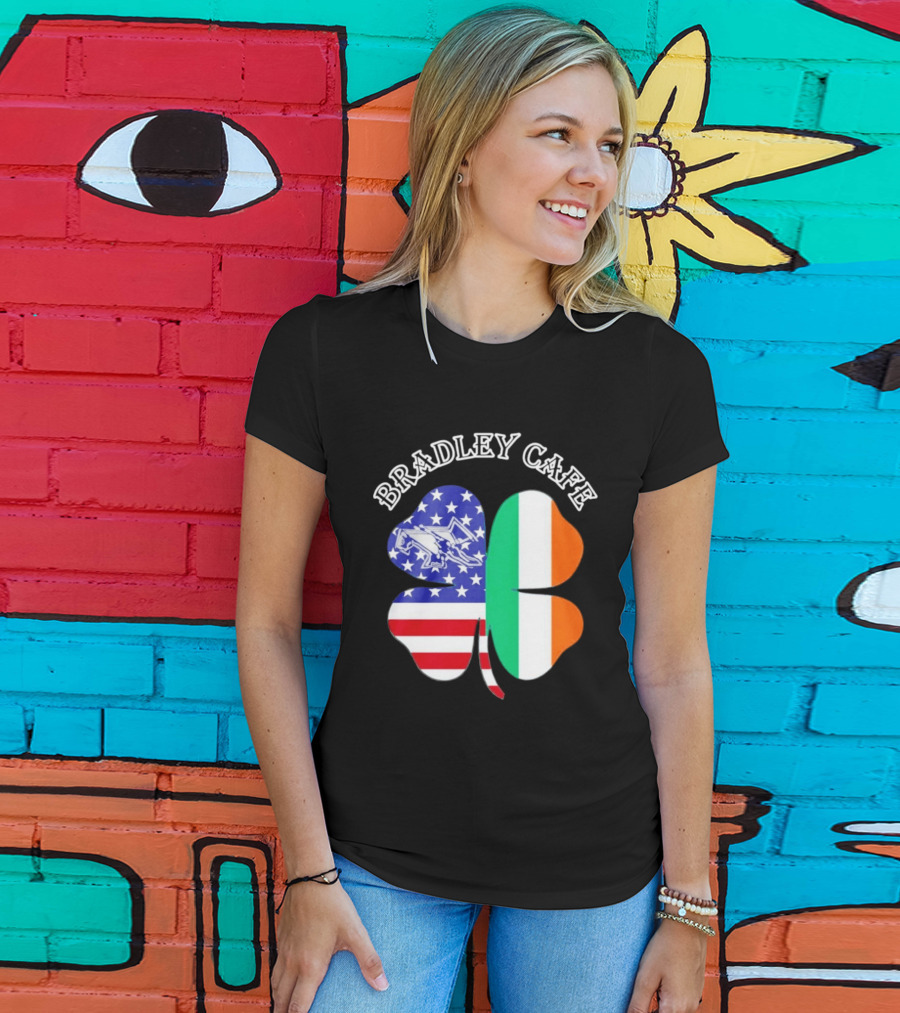 Bradley Cafe Providence RI Est 1937 Four Leaf Clover American Irish Flag T-Shirt
