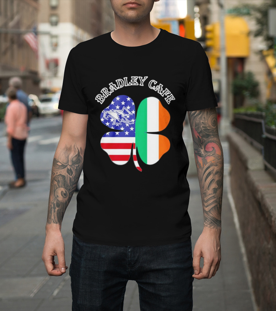 Bradley Cafe Providence RI Est 1937 Four Leaf Clover American Irish Flag T-Shirt