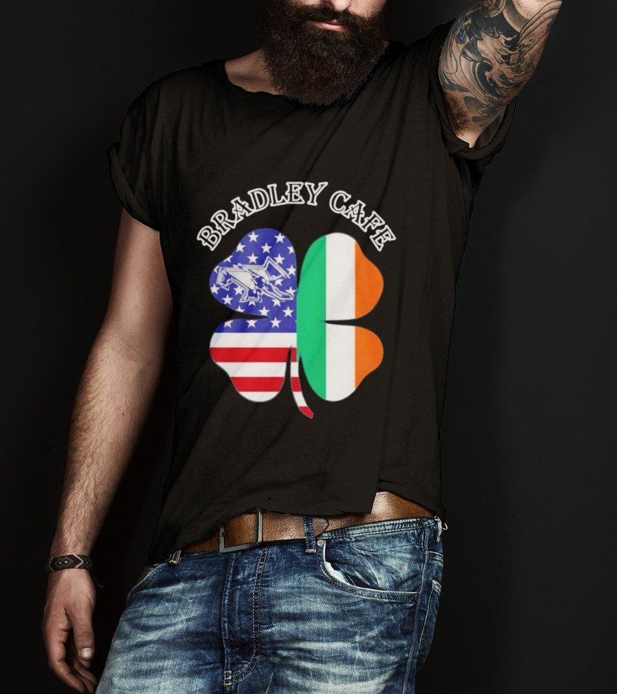 Bradley Cafe Providence RI Est 1937 Four Leaf Clover American Irish Flag T-Shirt
