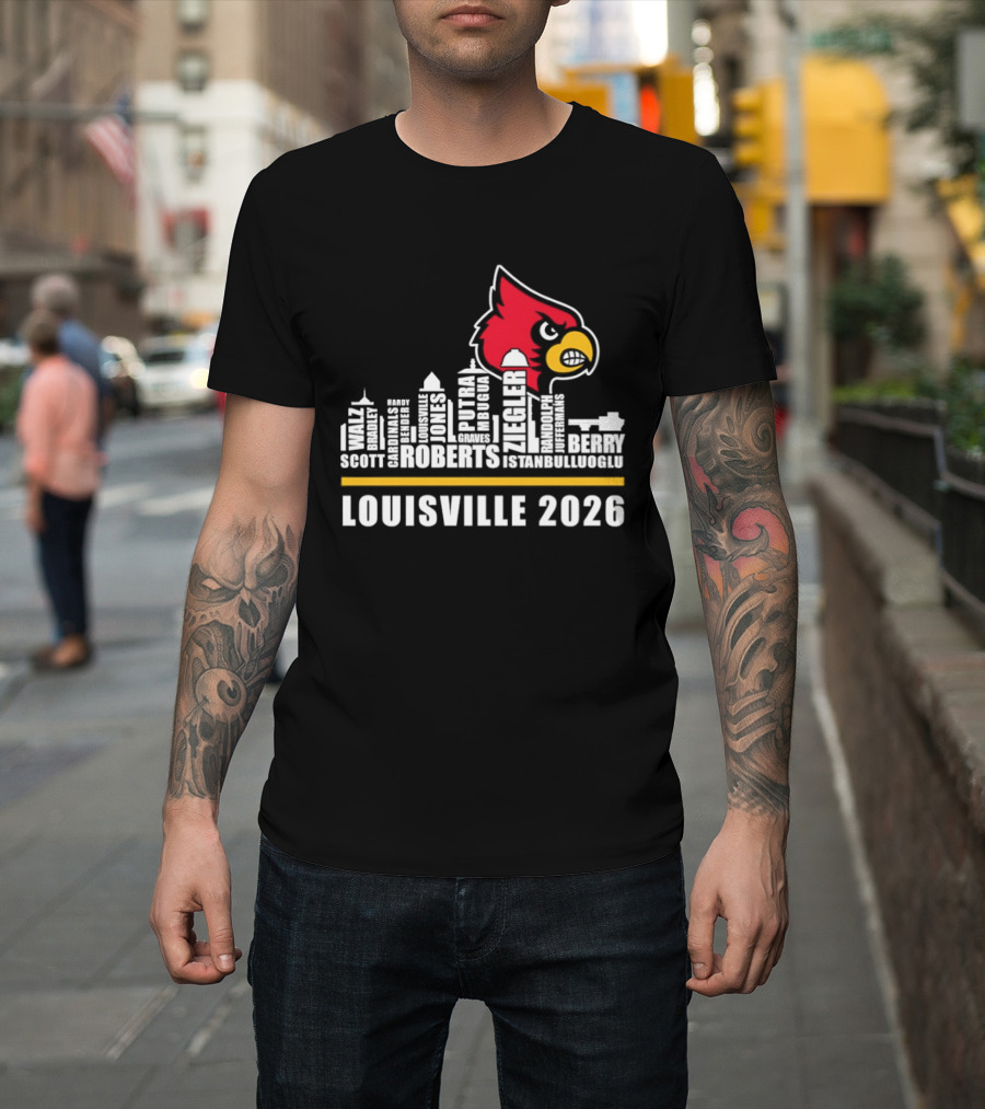 Louisville 2026 Cardinals Skyline Scott Roberts Berry Stephenson T-Shirt
