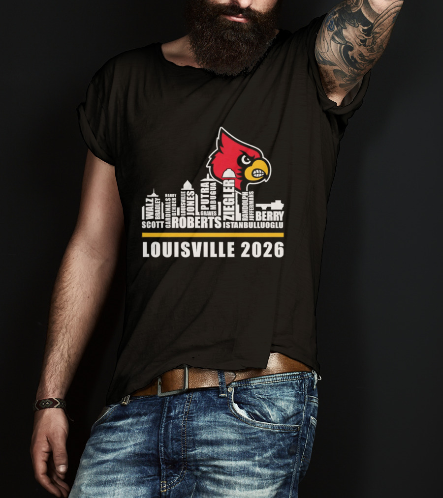 Louisville 2026 Cardinals Skyline Scott Roberts Berry Stephenson T-Shirt