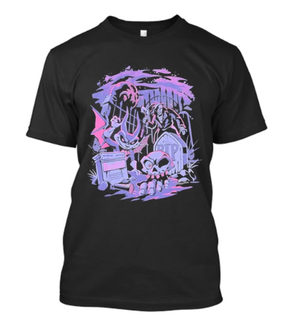 Jersey Devil Moonlit Cemetery Scene RIP Tombstone Ghostly Atmosphere T-Shirt