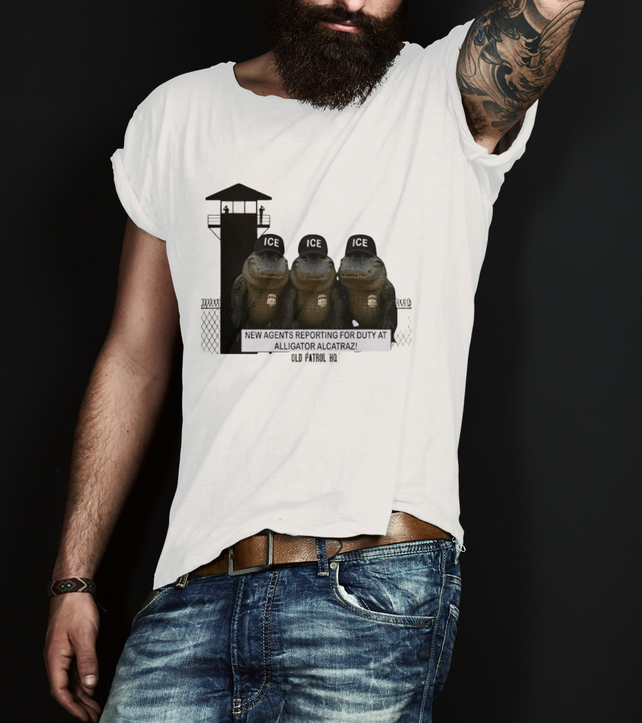 Alligator Alcatraz ICE Agents Guarding Prison Tower Scene T-Shirt