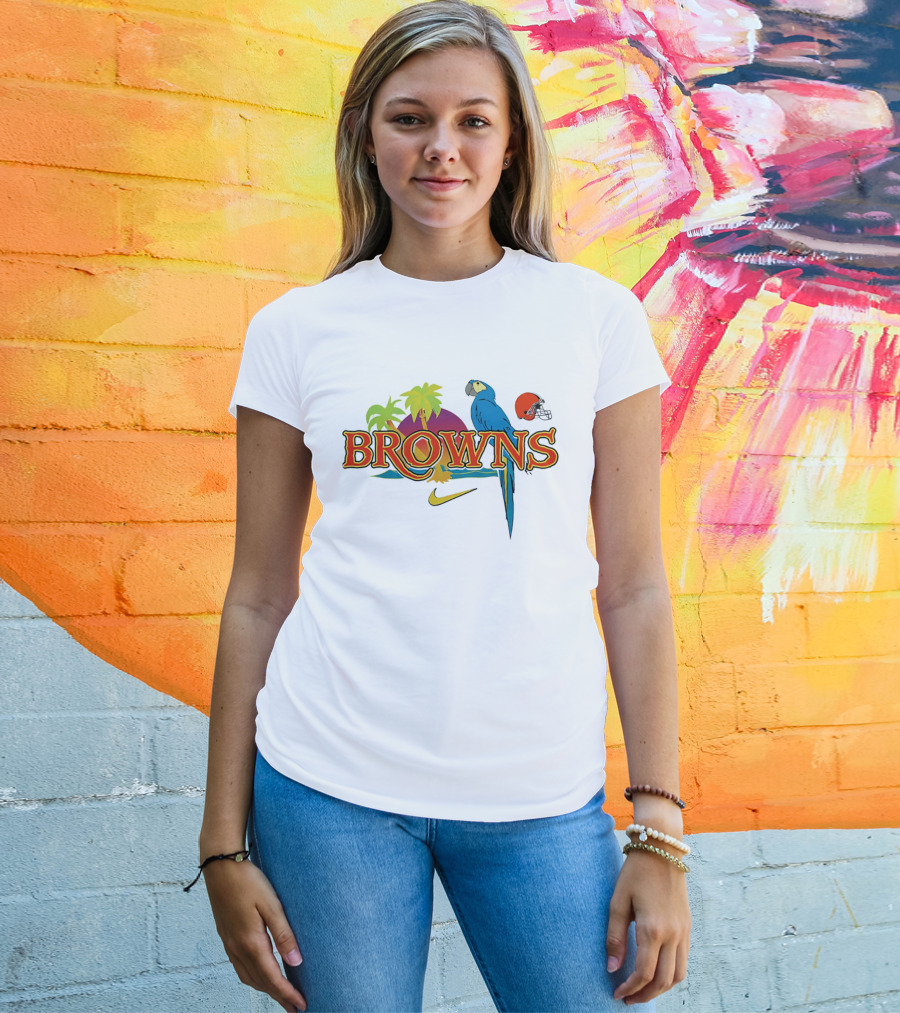 Browns Tropical Parrot Nike Cleveland Football Helmet T-Shirt