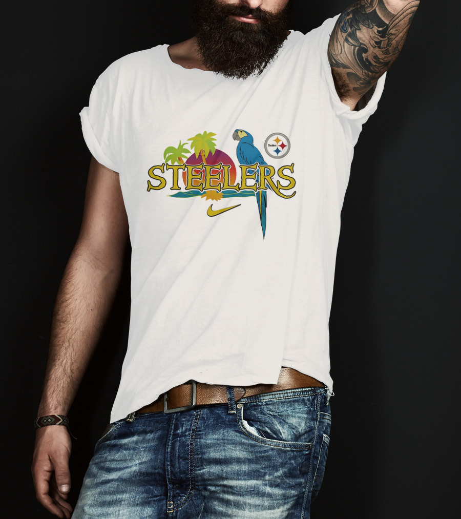 Pittsburgh Steelers Tropical Parrot Palm Trees Sunset It's 5 O' Somewhere T-Shirt