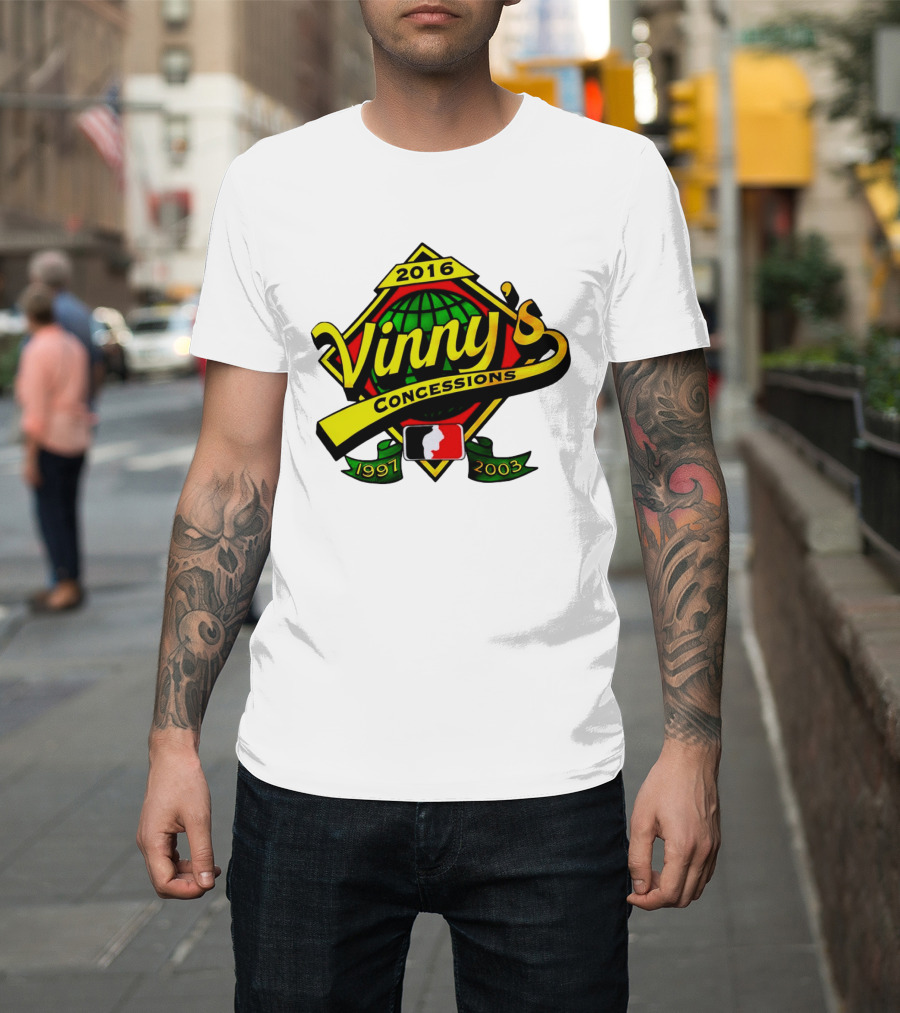 Vinny's Concessions 1997 2003 2016 Globe Ribbon T-Shirt