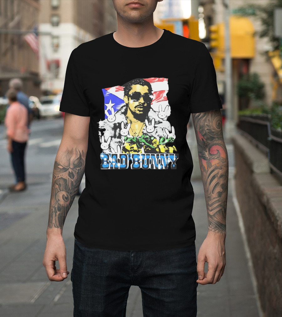 Bad Bunny Puerto Rican Flag Bunny Icon Latin Music T-Shirt