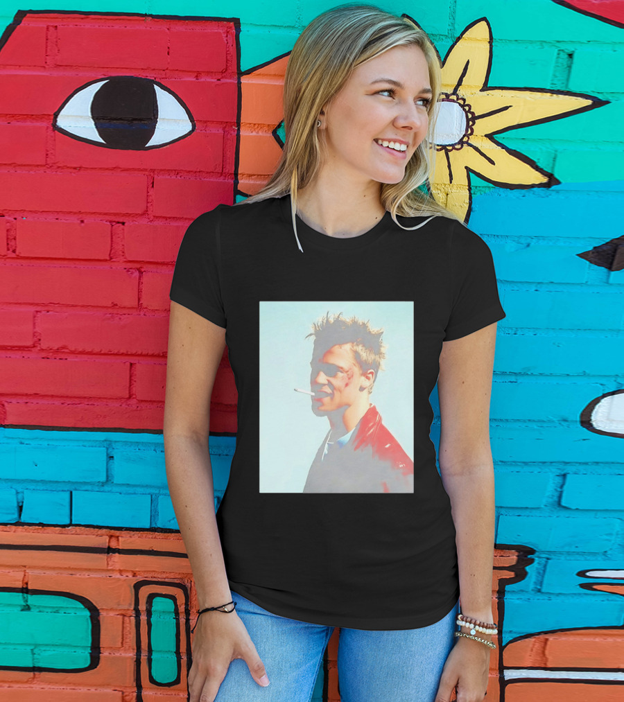 Brad Pitt Fight Club Smoking Tyler Durden Red Jacket Iconic Image T-Shirt