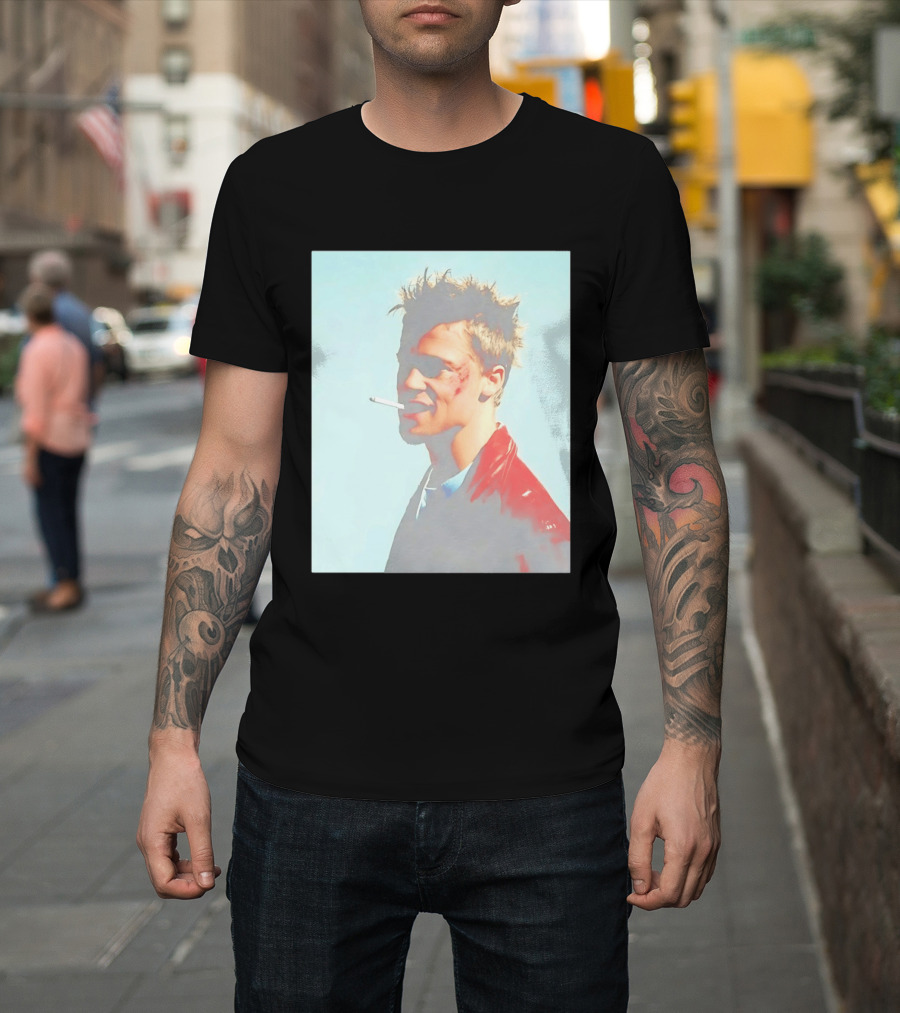 Brad Pitt Fight Club Smoking Tyler Durden Red Jacket Iconic Image T-Shirt