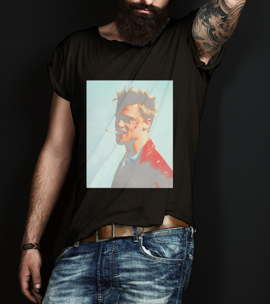 Brad Pitt Fight Club Smoking Tyler Durden Red Jacket Iconic Image T-Shirt
