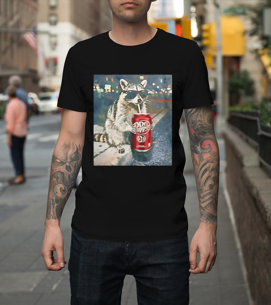 Raccoon Drinking Dr Pepper Meme Funny Soda Animal T-Shirt