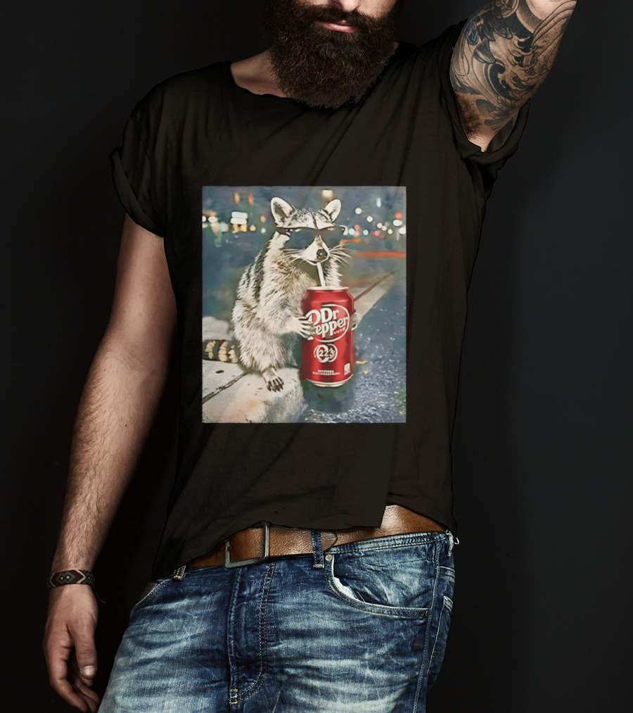 Raccoon Drinking Dr Pepper Meme Funny Soda Animal T-Shirt