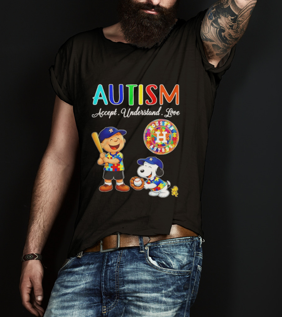 Autism Accept Understand Love Charlie Brown Snoopy Houston Astros MLB T-Shirt