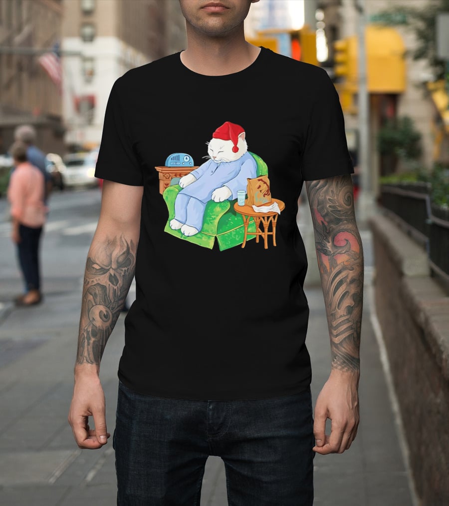 Sleepytime Cat Cartoon Cozy Scene With Tacos T-Shirt