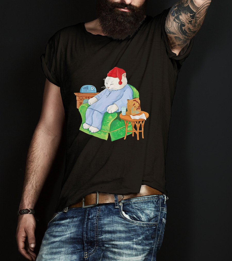 Sleepytime Cat Cartoon Cozy Scene With Tacos T-Shirt