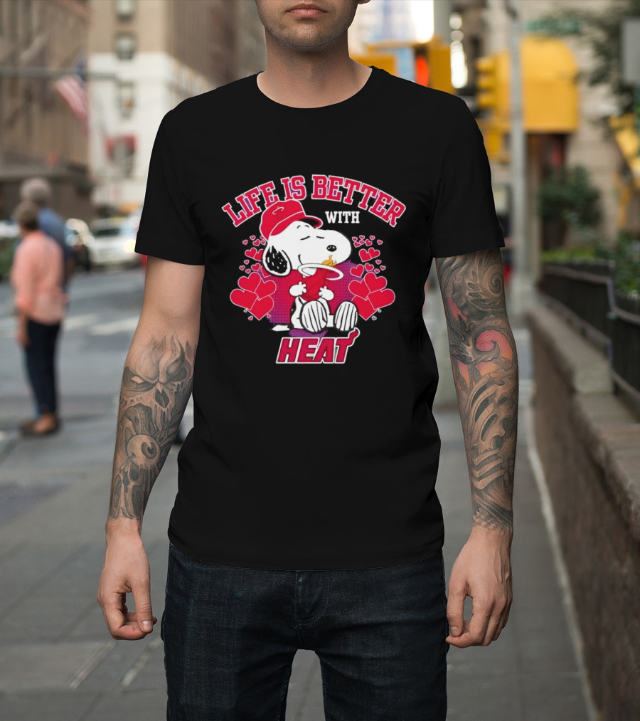 Life Is Better With Heat Snoopy Miami Heat Hearts T-Shirt
