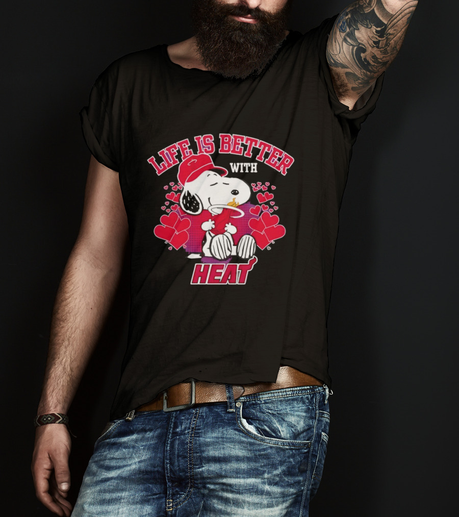 Life Is Better With Heat Snoopy Miami Heat Hearts T-Shirt