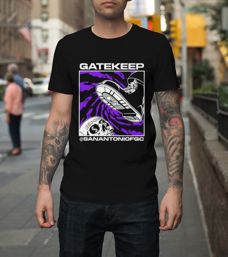 Gatekeep San Antonio Fighting Game Community Sneaker Skull T-Shirt