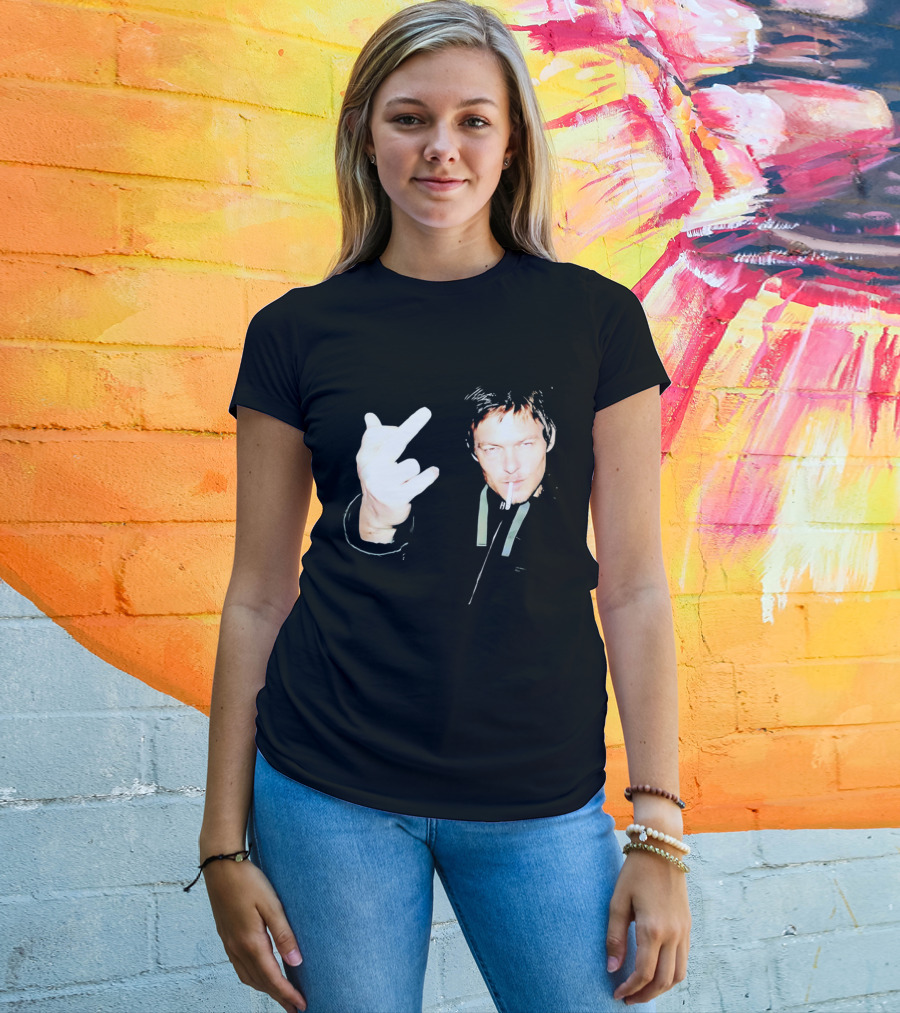 Norman Reedus The Walking Dead Daryl Dixon Middle Finger Smoking T-Shirt