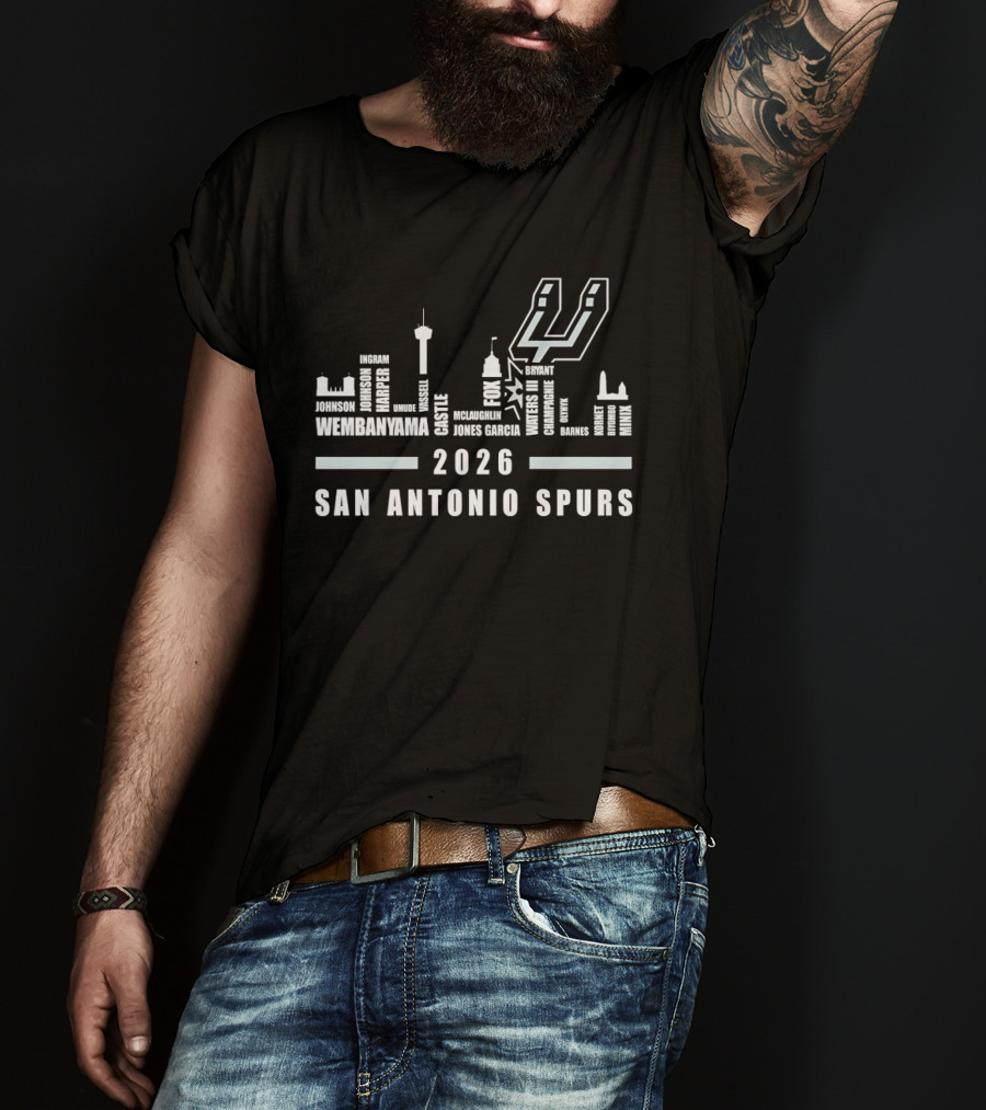 San Antonio Spurs Skyline 2026 Wembanyama Jones City Tower Needle Dome Names T-Shirt