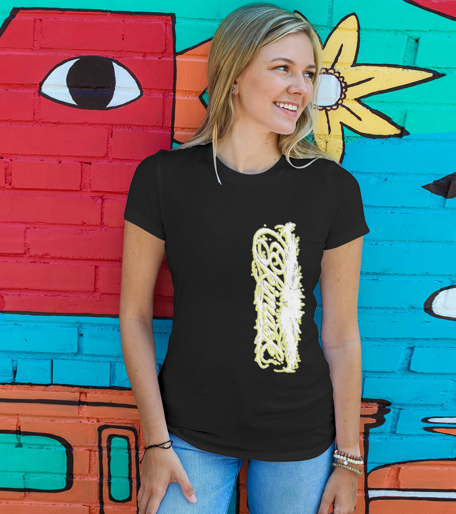 Ski Mask Script Neon Yellow Graffiti Style Vertical T-Shirt