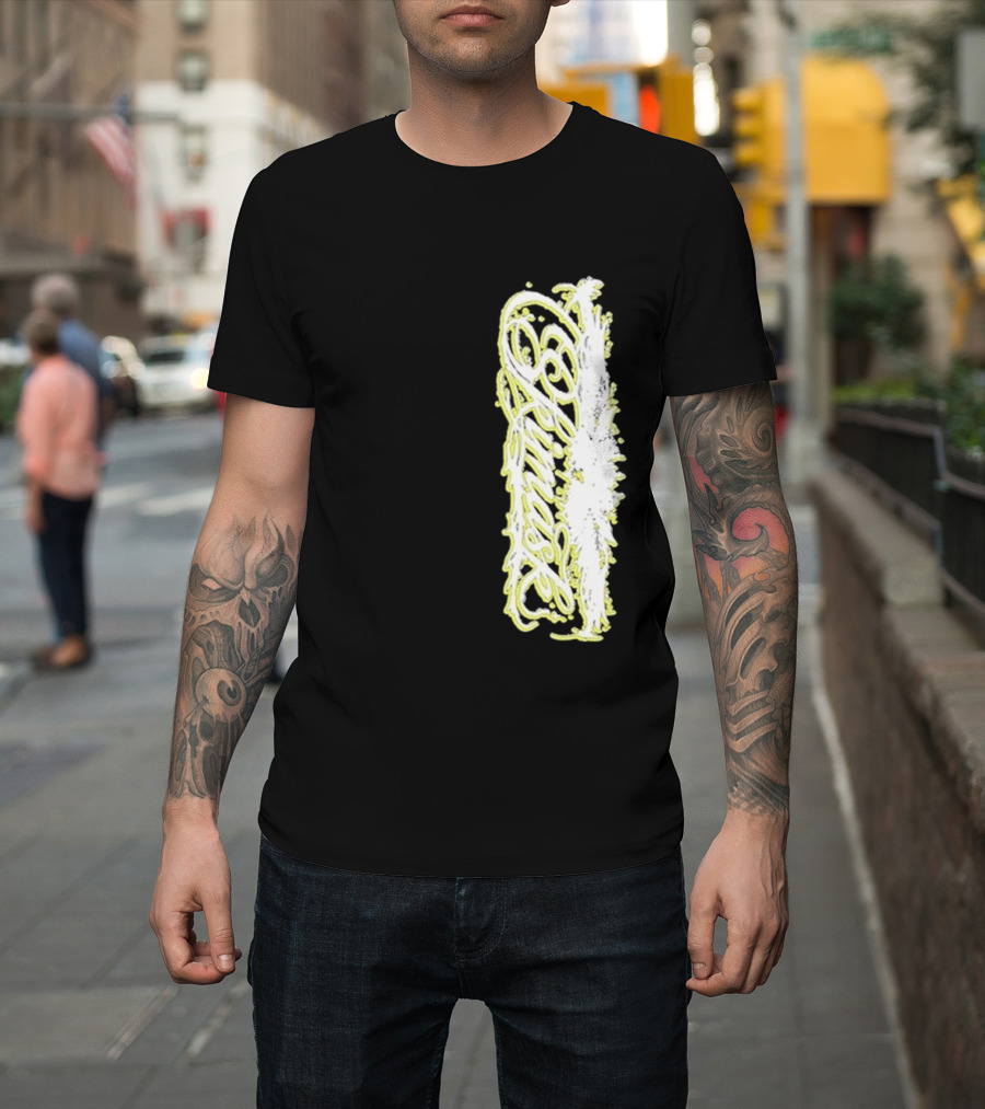 Ski Mask Script Neon Yellow Graffiti Style Vertical T-Shirt